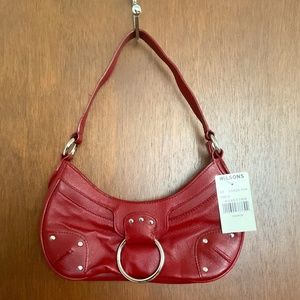 Red Wilsons leathery mini hand bag with studs and O ring